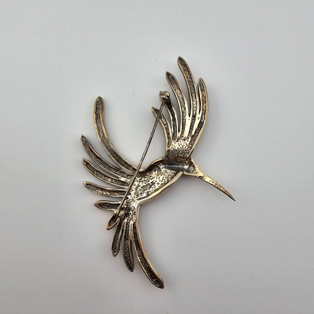 Vintage 925 Sterling Silver Marcasite Hummingbird Brooch Pin - Picture 12 of 13